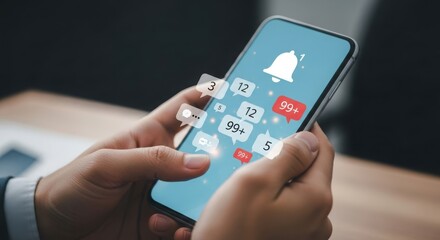 A person holding a smartphone with notification icons, representing social media engagement