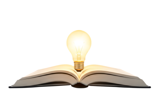 Illuminated open book radiating knowledge and bright ideas symbolizing enlightenment isolated on transparent background