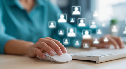 Online network connection profile icons collaboration engagement