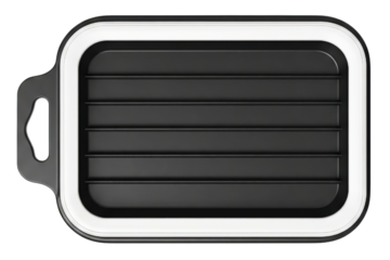 Modern rectangular black silicone tray with a white border isolated on a transparent background