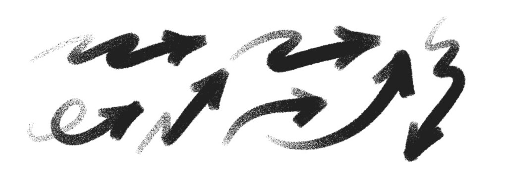 Graffiti style arrow icons with rough pencil and chalk strokes. Dynamic paint splatters and stencil effects add motion and grit to this artistic, urban inspired vector background