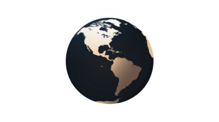 Earth globe with continents view on transparent background
