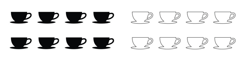 Coffee Tea Cup Vector Icons Set - Solid and Outline