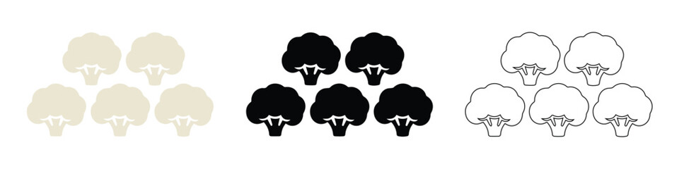 Cauliflower Icons Set - Color, Silhouette, and Line Art Vector