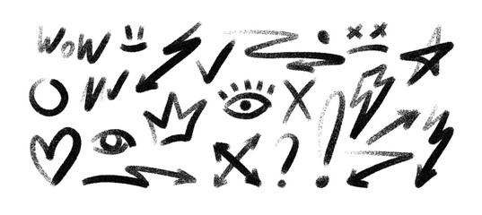 Abstract graphic elements with paint, marker, and crayon strokes form a playful street-style design. Scribbles, drips, and lightning icons bring energy, while texture and splatter add artistic chaos