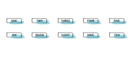 手書きの数字あしらいセット　英語　水彩風塗り(グローバルカラーで色変更可能)