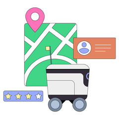 Autonomous delivery robot with customer rating, Robotic courier tracking customer location, Smart logistics system with user data and reviews