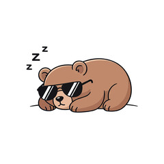 Cartoon bear with sunglasses sleeping and dreaming, with ZZZs above its head.