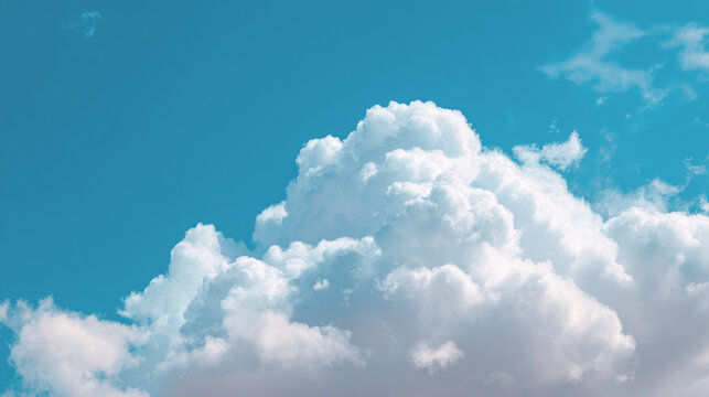 A picturesque view of puffy cumulus clouds against a bright blue sky, the epitome of a clear, serene day. The composition captures the light and airy atmosphere of the celestial expanse