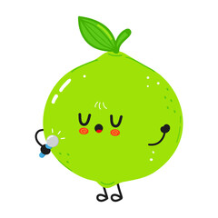 Lime cartoon character singing with microphone