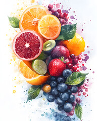 Vibrant Watercolor Fruit Composition A Burst of Freshness and Color