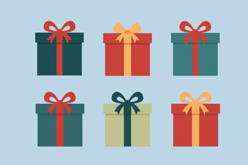Fototapeta premium Gift box collection festive holiday celebration presents wrapped ribbon bows vector