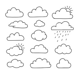 Obraz premium collection of hand drawn clouds on a white background