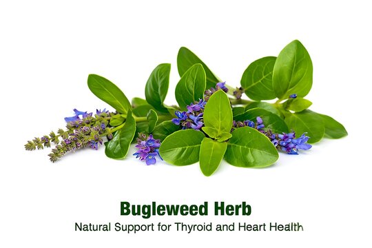 Bugleweed herb with purple flowers isolated on white background
