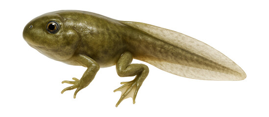 Tadpole with developing hind legs and shorter tail.