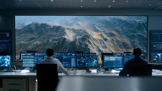 Inside the 911 operations center, a digital 3D holographic map displays the swarm of rescue drones, with operators tracking terrain elevation, wind resistance, and flight stability to ensure safe