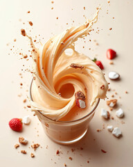 Strawberry milk splash with cookies and cream swirl in motion
