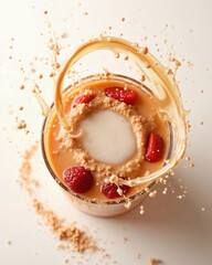Strawberry milk splash with cookies and cream swirl in motion