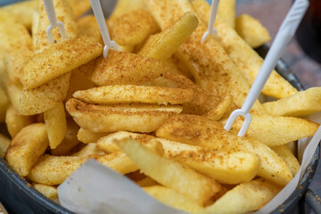 Close-Up of Specially Served Spicy Jumbo French Fries
