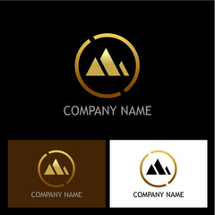 Elegant Triangles in Golden Circle Logo Mockup showcases a modern design with geometric mountains emblem, ideal for creative branding and innovative corporate identity design
