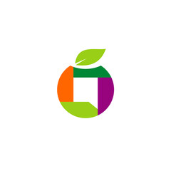 A vibrantly colored apple with geometric shapes and a minimalist leaf design, symbolizing freshness and modern healthy eating initiatives, perfect for branding or promotion of wellness
