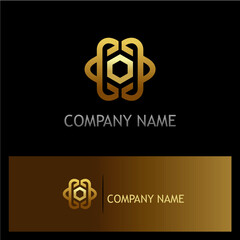 Elegant Golden Geometric Logo on Dark Background, Ideal for Corporate Branding, Company Stationary, and Professional Business Cards with Modern Minimalist Appeal