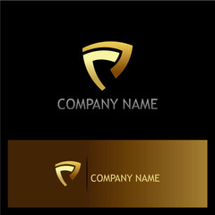 Elegant Gold Shield Logo Design with Customizable Company Name Displayed on Black and Gold Background, Suitable for Corporate Identity and Branding Applications
