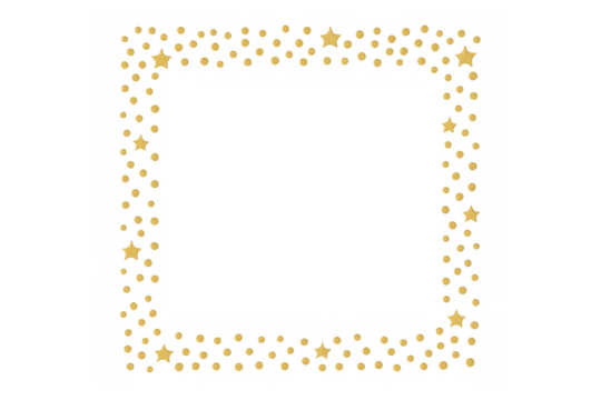 Golden stars and glowing dots forming a decorative rectangular border frame on transparent background - Powered by Adobe