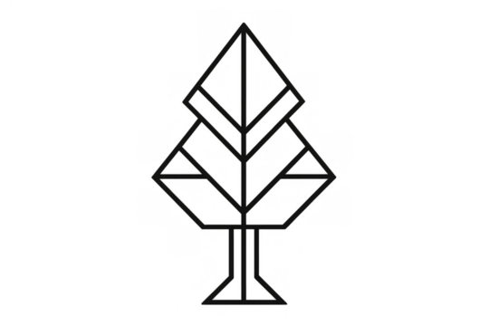 Abstract geometric tree outline logo creating a modern nature symbol on transparent background