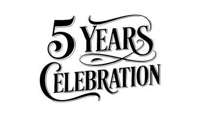 5 Years Celebration Black Calligraphy Typography Design