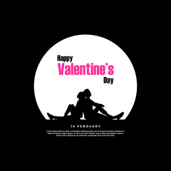 valentines day greeting and romantic couple silhouette vector design