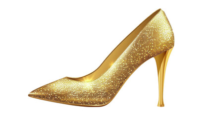 A golden high heel on black on transparent background