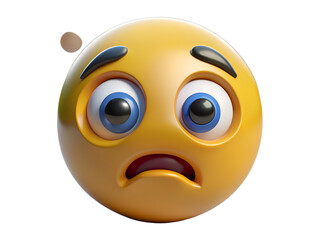 Naklejka premium Closeup of a concerned emoji with wide eyes and a downturned mouth isolated on transparent background