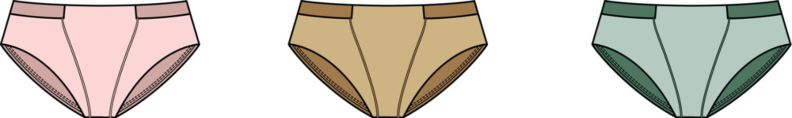 Obraz premium A collection of women's high-waisted underwear briefs in a variety of pastel and neutral colors. Vector illustration set of female lingerie