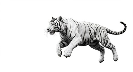 Obraz premium Majestic White Tiger Leaping with Isolated on White Background Powerful Wildlife.