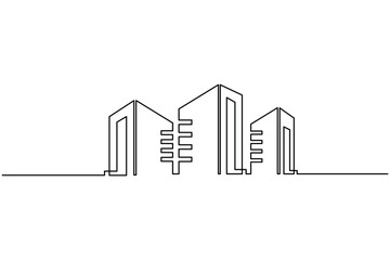 City Skyline Single Line Art Vector  Minimalist Urban Building Illustration for Architecture and Real Estate Design.
