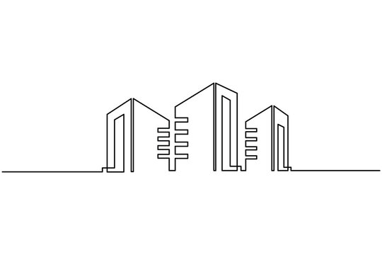 City Skyline Single Line Art Vector  Minimalist Urban Building Illustration for Architecture and Real Estate Design.