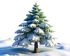 A snowcovered fir tree stands majestically on a pristine transparent background, its branches laden with fresh snow isolated on transparent background