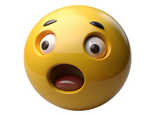 Fototapeta premium Yellow emoji with a surprised expression isolated on transparent background is looking up in astonishment