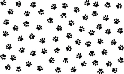 Seamless black dog paw print pattern on white background, cute animal footprint design, simple pet texture for wallpaper, fabric, wrapping paper, decoration