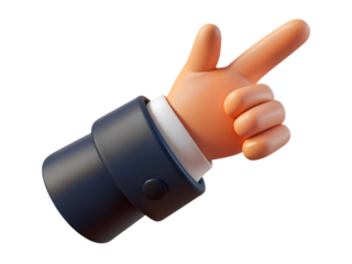 Illustration of a hand pointing to the right isolated on transparent background, a direction and business concept