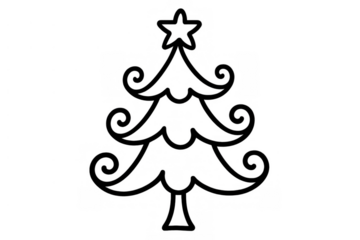 Christmas tree with star line art, illustrating winter holidays, festive season, and celebration spirit