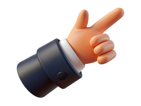 Illustration of a hand pointing to the right isolated on transparent background, a direction and business concept