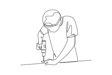 Simple continuous line draw of consultant drilling activity. Simple line, creativity, vector.