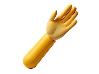 Yellow cartoon hand with arm reaching out isolated on transparent background, offering help or assistance
