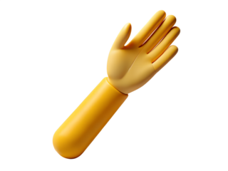 Yellow cartoon hand with arm reaching out isolated on transparent background, offering help or assistance