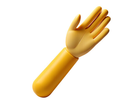 Yellow cartoon hand with arm reaching out isolated on transparent background, offering help or assistance