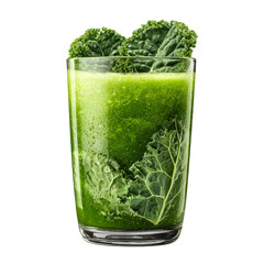Kale juice glass, isolated on white background, realistic, studio lighting, centered, no shadow, transparent background
