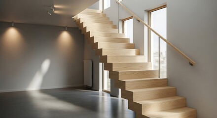Minimalist staircase design with wooden steps and contemporary aesthetics