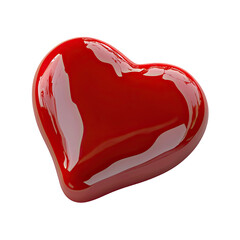 Shiny red heart shape object isolated on transparent background for romantic themes